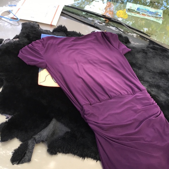 Lauren Ralph Lauren Fitted Fully Lined Ruched Gather Drop Waist Purple Dress 2 - Picture 8 of 16